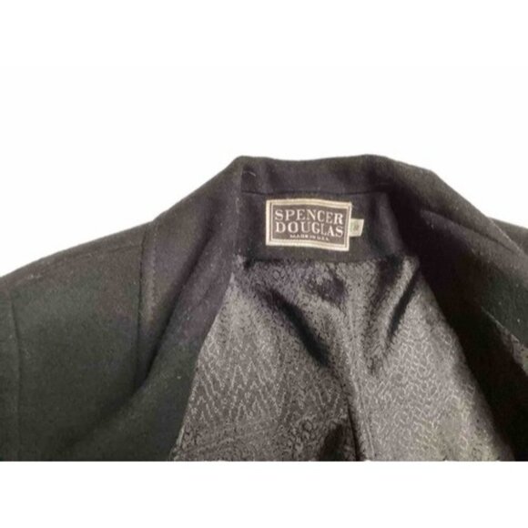 Vintage Spencer Douglas Pea Coat Black Tan Wool Long Size 10 With Shoulder Pads - Picture 2 of 6